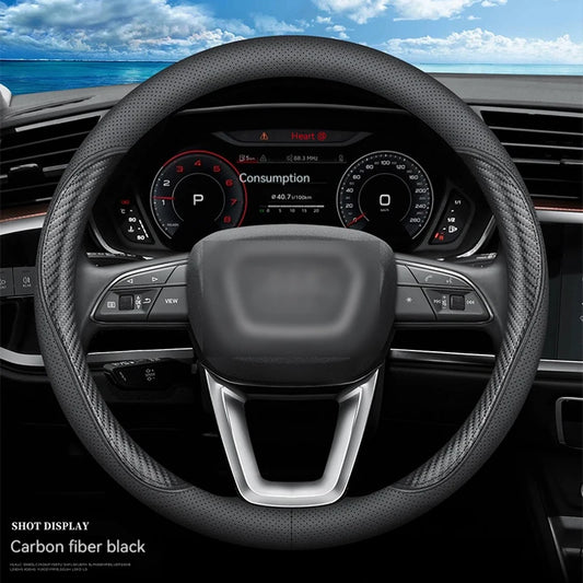 Full Leather Cover for All Seasons Auto Steering Wheel Cover Ultra-Thin Non-Slip Round Breathable Car Steering Wheel Protector