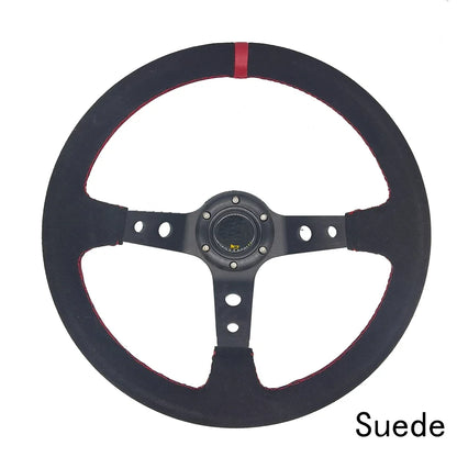 Universal Car Accessories 14 inch 350mm Suede/PVC Car Racing Steering wheels Deep Corn Drifting Sport Steering Wheel With Logo