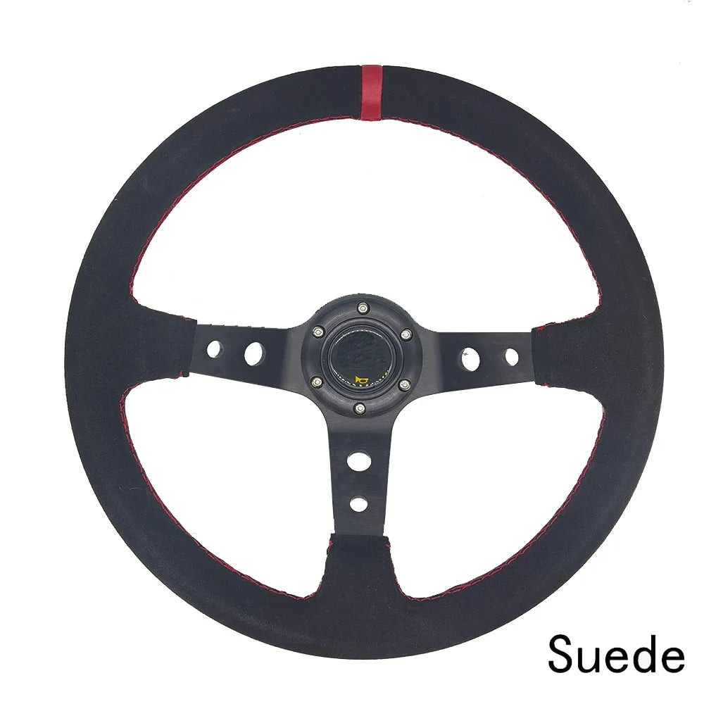 Universal Car Accessories 14 inch 350mm Suede/PVC Car Racing Steering wheels Deep Corn Drifting Sport Steering Wheel With Logo