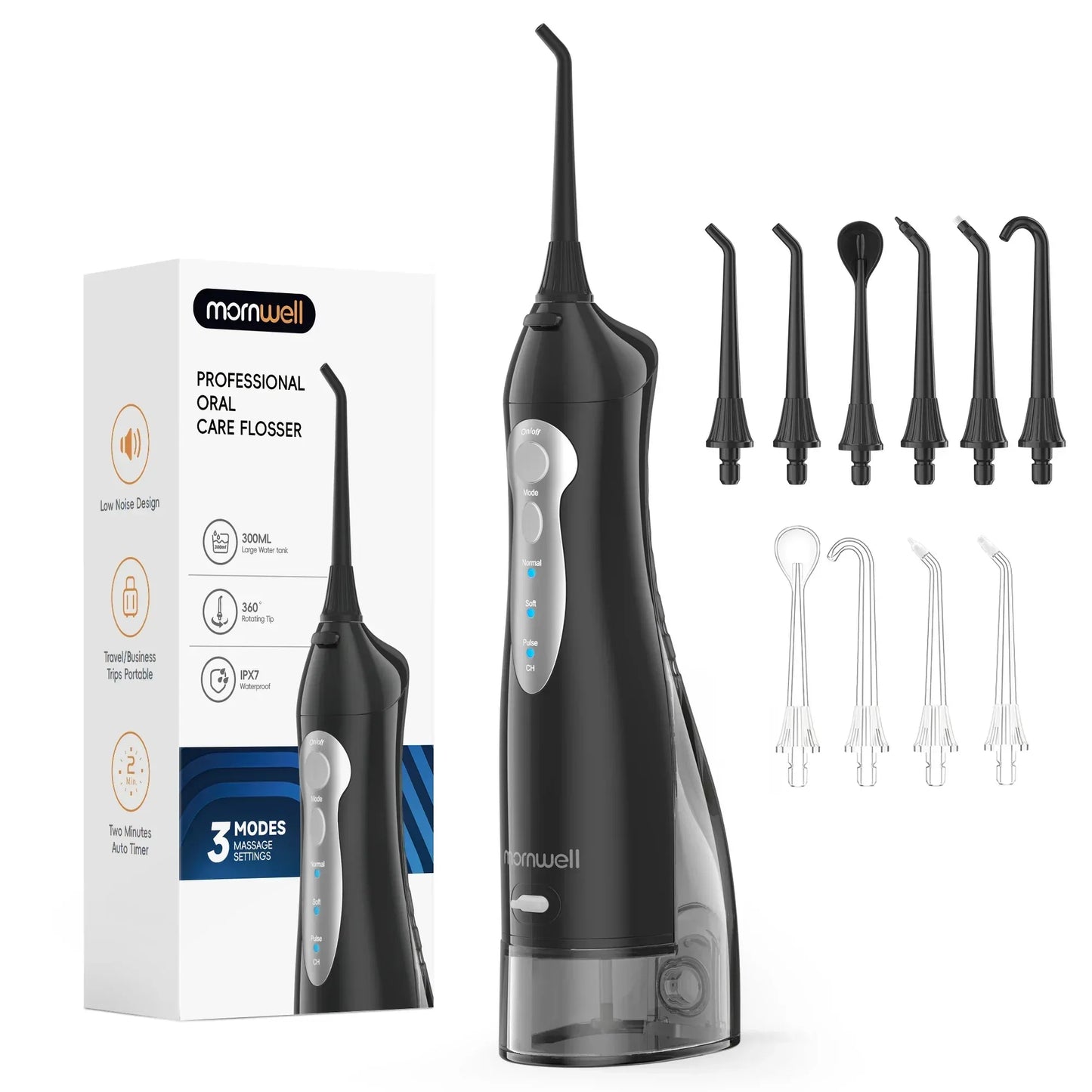 D52 Portable Cordless Water Flosser USB Rechargeable Water Jet Floss Tooth Pick 4 Jet Tip 300ml 3 Modes Teeth Clean for Travel - Urbizia