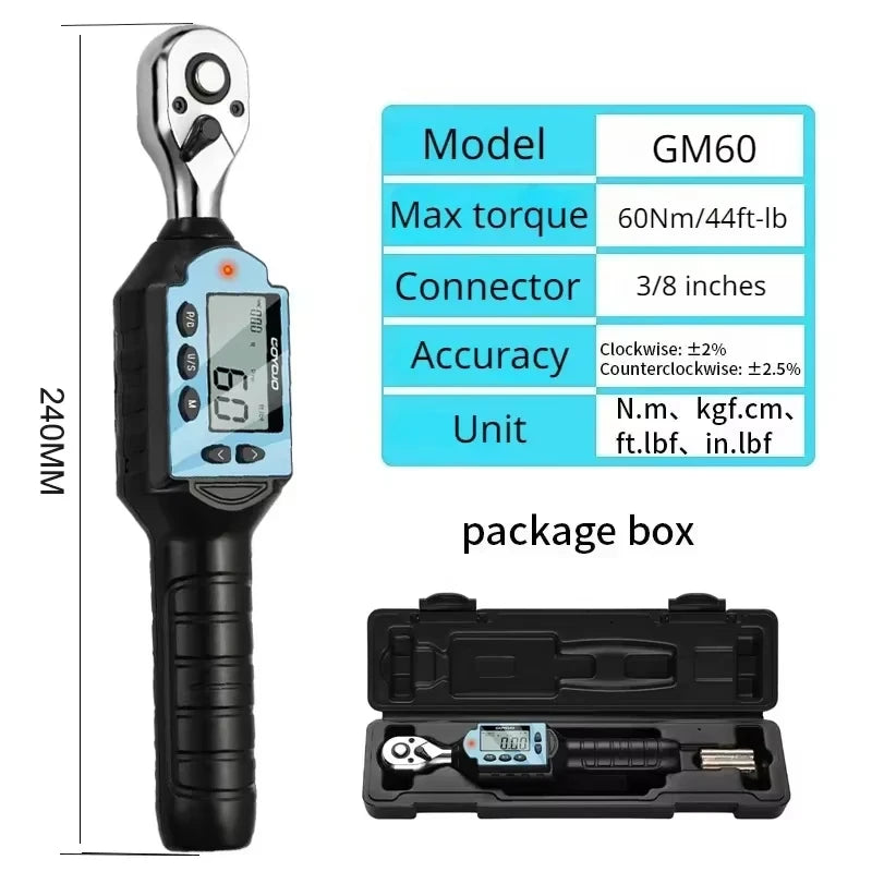 GOYOJO Digital Torque Wrench 1/4 3/8 1/2" Drive, Electric Torque Wrench with Dual Direction Ratchet, Buzzer and LED Alert
