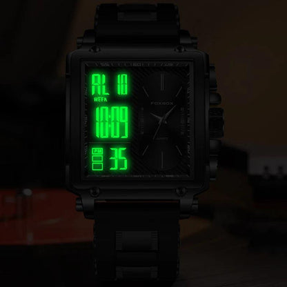 FOXBOX New Creative Square Watch Men Fashion Business Silicone Waterproof Men's Electronic Wristwatch LED Backlight Chronograph
