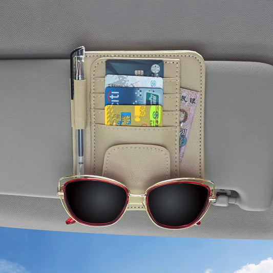 Car Sun Visor Organizer Multi-Pocket Business Card Storage Management Sunglasses Holder Visor Accessories Auto Interior