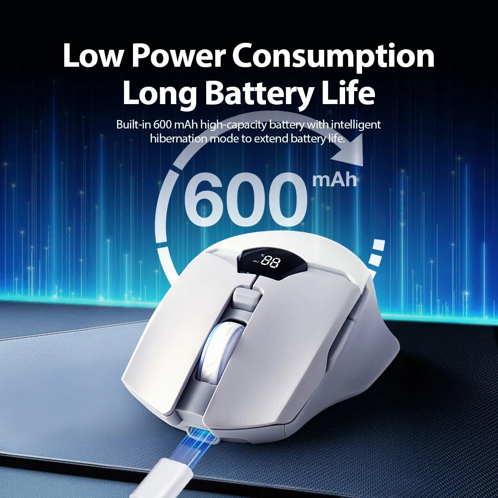 Wireless Mouse 2.4G & Bluetooth, 6-Level DPI (800 to 6400), 600mAh Battery, Ergonomic Design for PC/Laptop, Black & Grey White