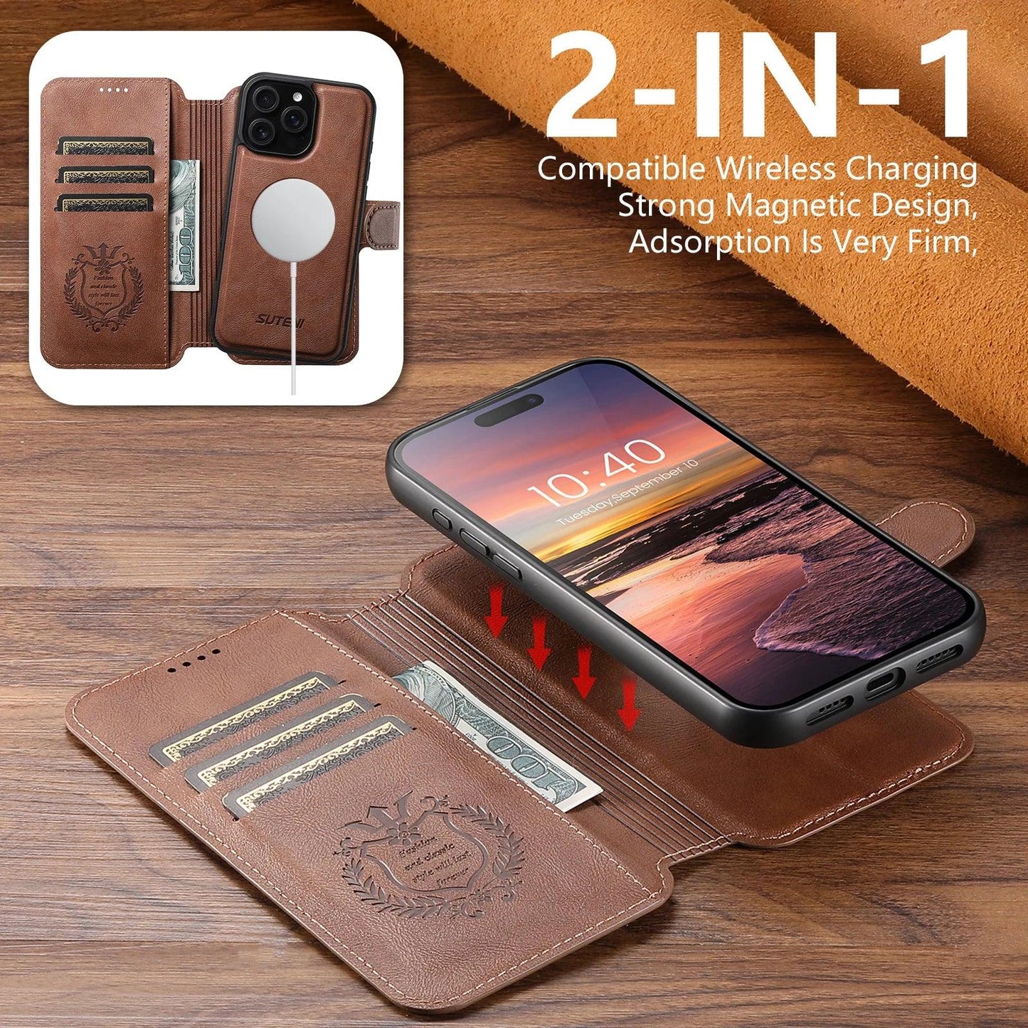 PU Leather Wallet Flip Case with Card Holder for iPhone