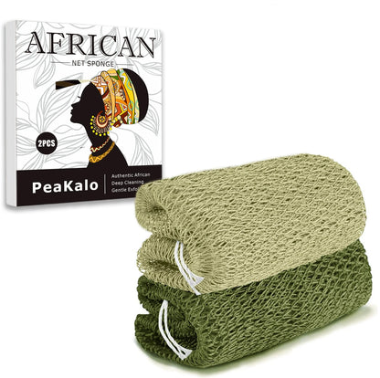 PeaKalo Authentic African Net Sponge-2Pcs Exfoliating Bath Shower Loofah Sponge, Gentle Back Scrubber for All Skin Types,Durable