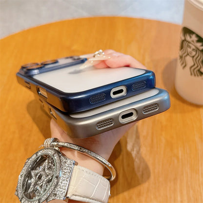 Luxury Frosted Transparent Matte Phone Case For iPhone 16 15 17 18 Pro Max Air 14 13 12 11 Metallic Color Frame Protection Cover