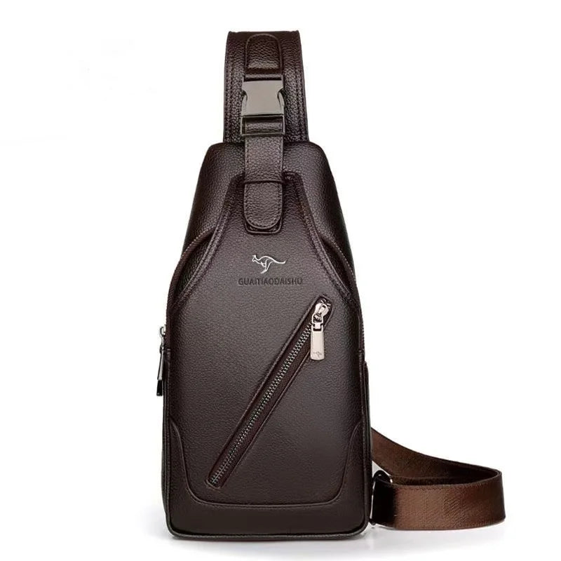 Men's Leather Chest Bag Multi-Function Travel Storage Bag Men's Messenger Bag Hardware Zipper Men's Chest Bag Bag