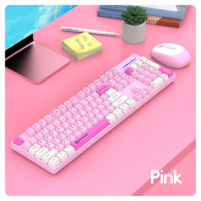 2.4G Wireless Keyboard Mouse Combo for Office Home - Battery Operated, 4 Color Options (Tricolor/Pink Popular) - Stable & Durabl