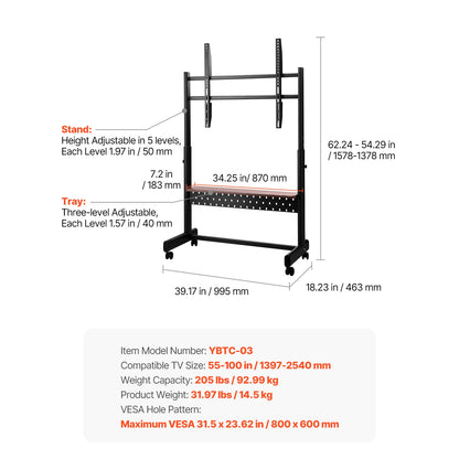 SucceBuy Rolling TV Stand Mobile TV Cart Suit for Various Sizes TV Portable TV Stand with Wheels for Living Room Bedroom Office