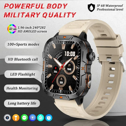 2025 New Military Grade Smart Watch Men 1.96" AMOLED Screen 5ATM Waterproof Simming Sports Fitness Tracker BT Call Smartwatches - Urbizia