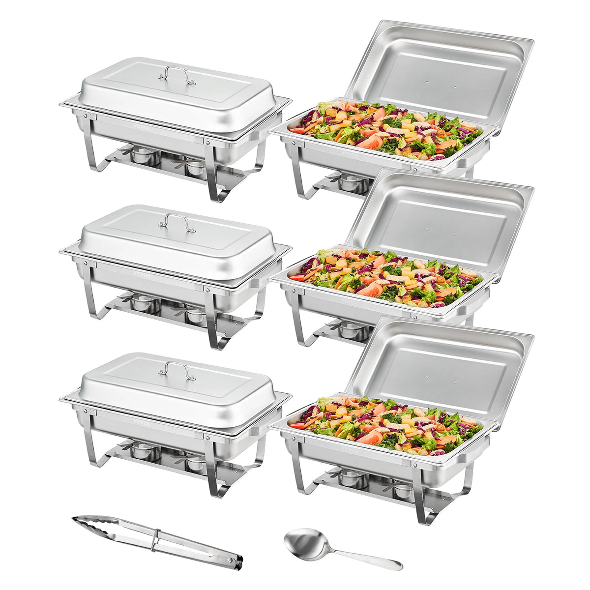 SucceBuy 8QT Rectangle Chafing Dish 2/4/6 Packs w/ Full Size Pans Buffet Catering Warmer Server Folding Stand Fuel Holder Tray