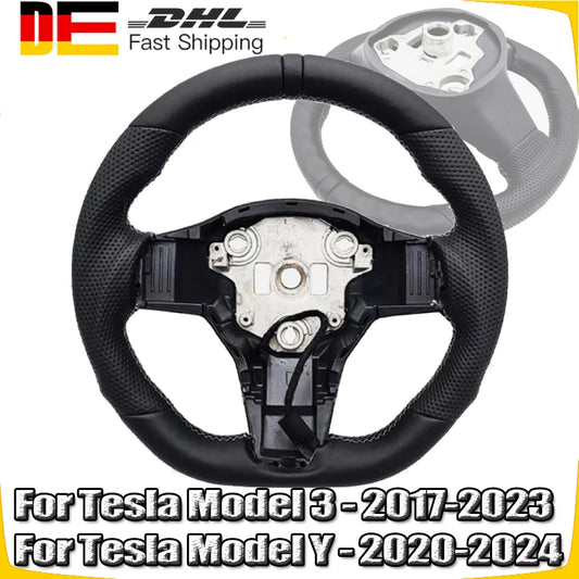 Heated Steering Wheel Perforated Leather Steering Wheel with Heating Function  For Tesla Model 3 2017-2023 Model Y 2020-2024
