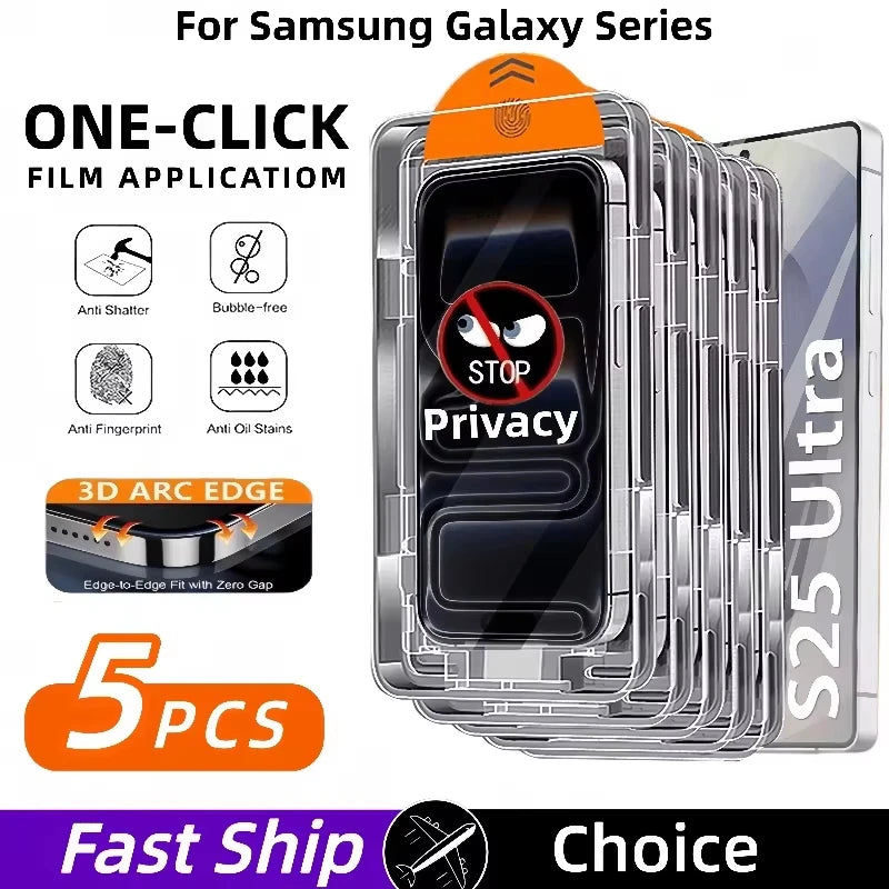 1-5PCS Fingerprint Unlock Privacy Screen Protector For Samsung Galaxy S26 S25 S24 Ultra  S23 S22 Plus Anti Spy Tempered Glass