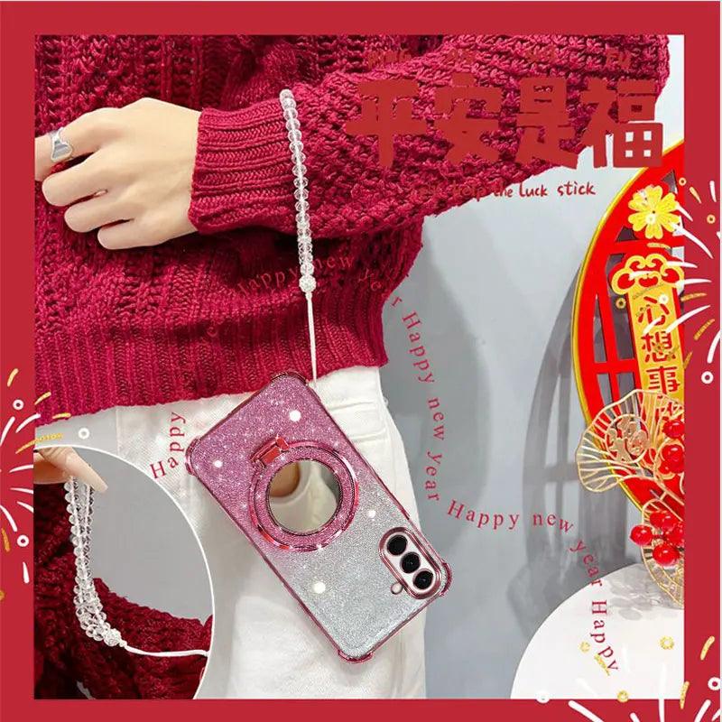 Samsung Glitter Mirror Stand Shockproof Beaded Case Cover