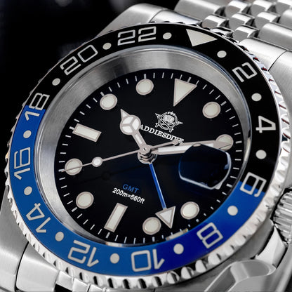 ADDIESDIVE AD2050 Luxury GMT Watch Stainless Steel Super Luminous 20Bar Water-Resistance Diving Men Quartz Watches Ceramic Bezel