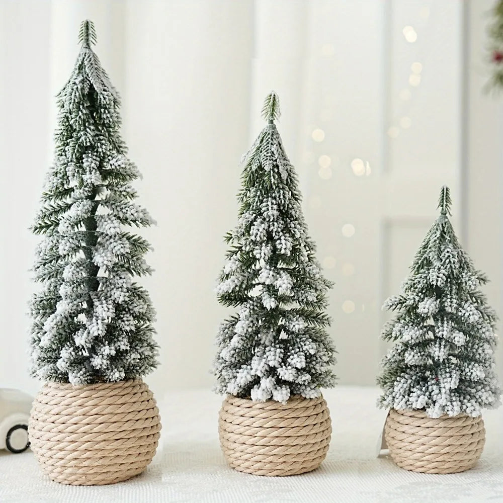 4Pcs Mini Artificial Christmas Tree Set – Snow Pine Tabletop Décor