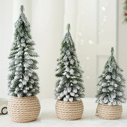 4Pcs Mini Artificial Christmas Tree Set – Snow Pine Tabletop Décor