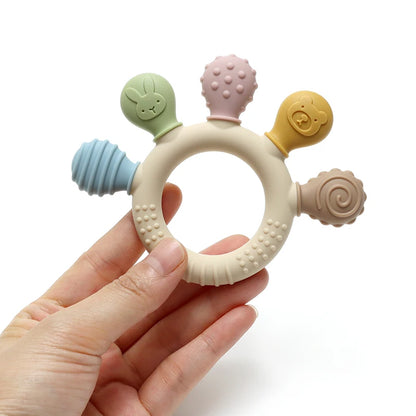 Multicolor Silicone Baby Teether Ring - Urbizia