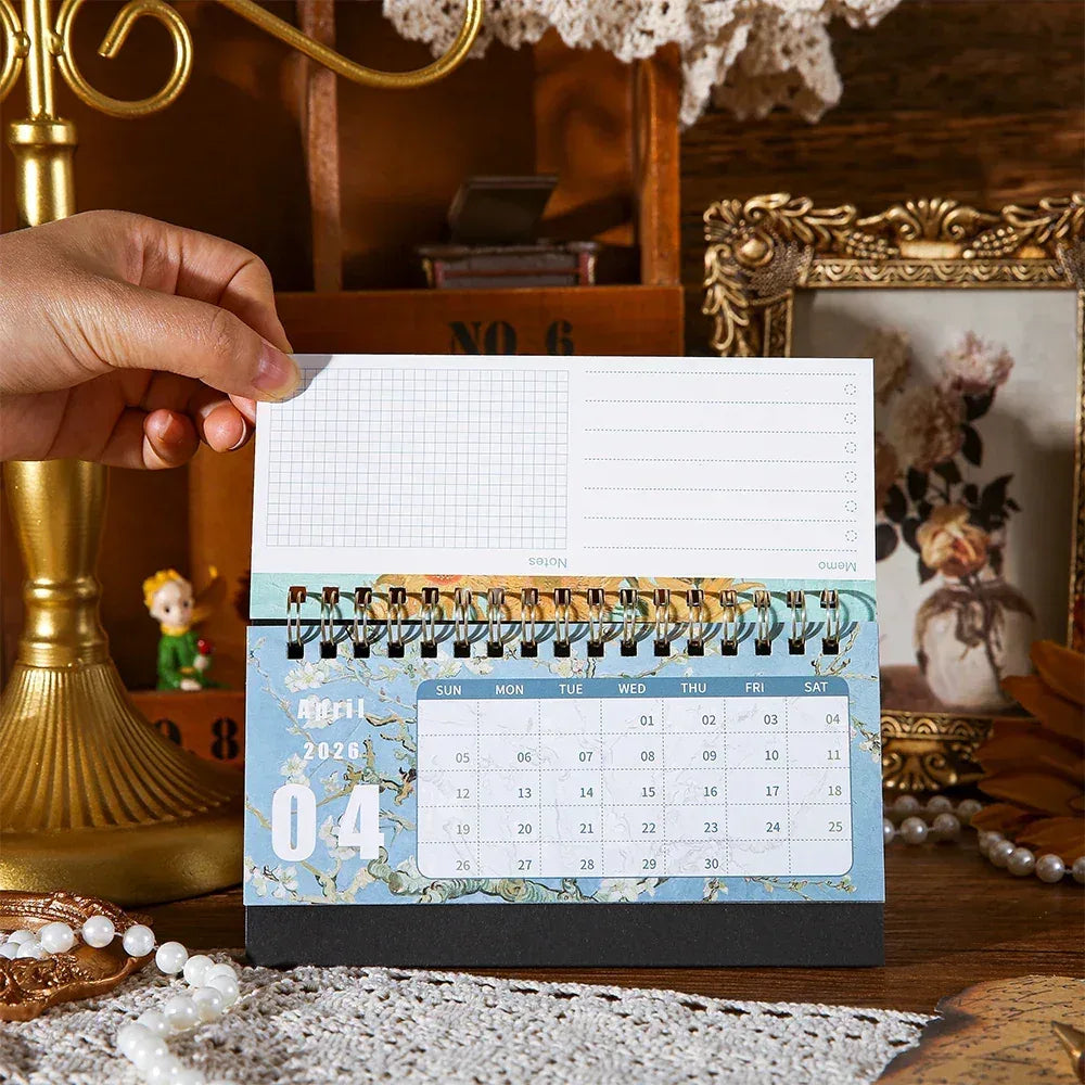 1Pc 2026 Desk Calendar Vintage Painting Calendar With Memo Notes Monthly Calendar For Home Office School Planning Organizing - Urbizia