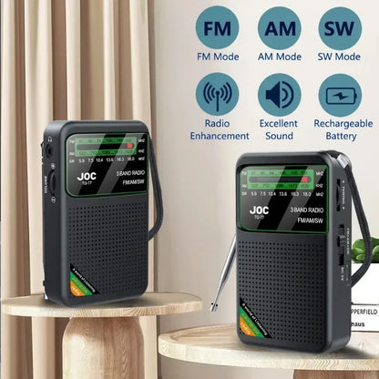 Battery Operated Radio FM AM SW Radio Built-in Speaker Pointer Pocket Radio Type-C Rechargeable with HD Display Screen for Elder - Urbizia
