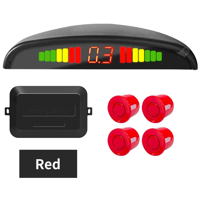 Hippcron Car LED Parking Sensor Kit 4 Sensors 22mm Reverse Radar Sound Alert Indicator System 8 Colors