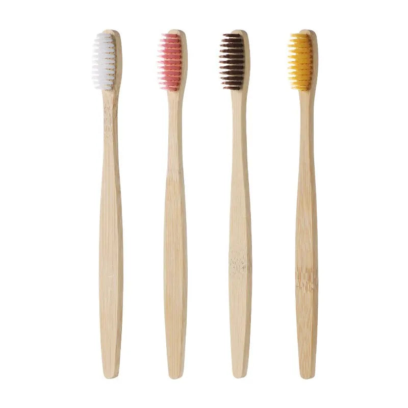 Single Cowhide Wrapped Bamboo Toothbrush Set – 10 PCS Eco-Friendly