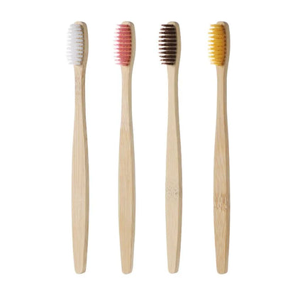 Single Cowhide Wrapped Bamboo Toothbrush Set – 10 PCS Eco-Friendly