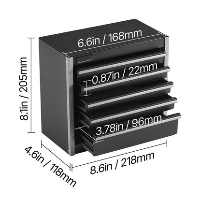 SucceBuy 5-Drawer 8.6in Metal Tool Box Red/Black Portable Small Tool Chest with PP Feet Pads for Garage Workshop Tools Storage