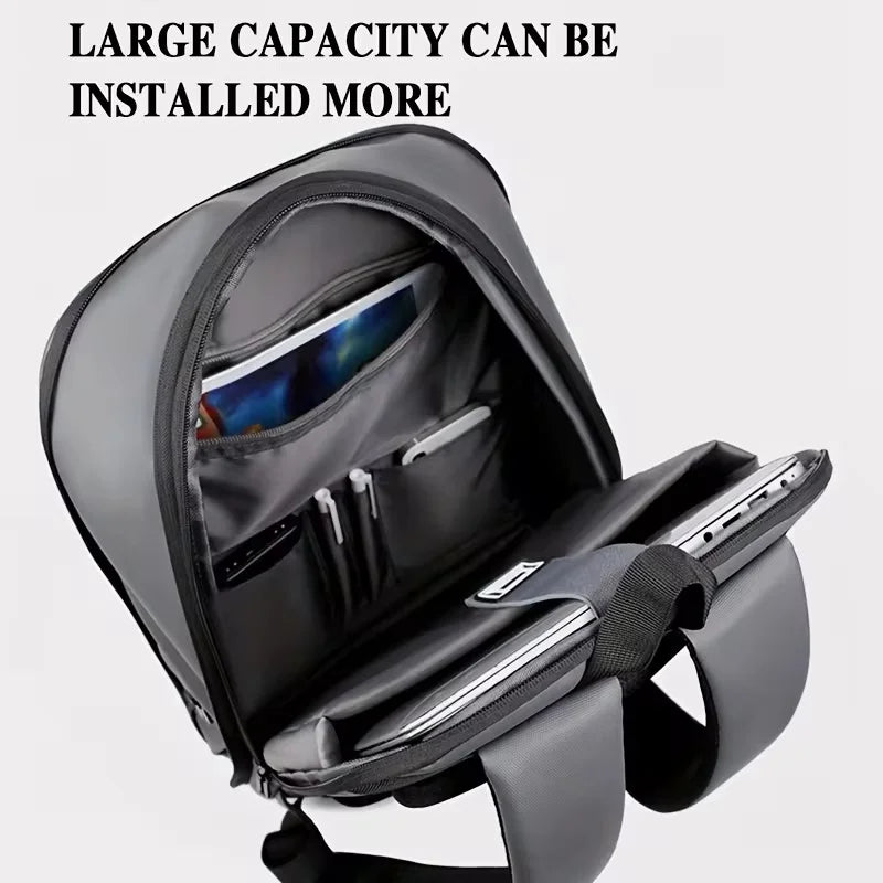 Durable minimalist backpack for men, designed for commuters with integrated luggage strap