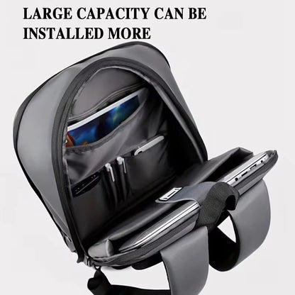 Durable minimalist backpack for men, designed for commuters with integrated luggage strap