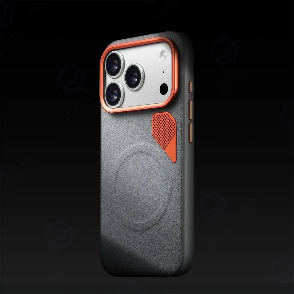 For iPhone 15 16 17 Air 18 Pro Max Magnetic Case Busines High Quality Leather Hard Heat Dissipation Alloy Len Cover For Magsasfe