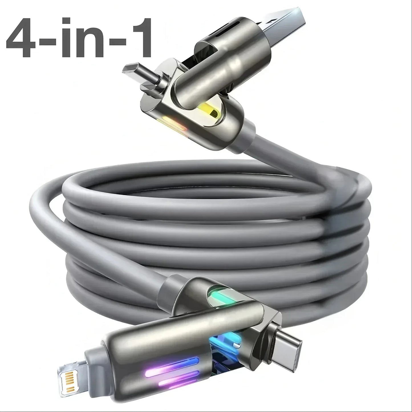 4 in 1 Functional 240W Super Fast Charge USB Type C Liquid Silicone Aluminum Alloy Data Cable For iPhone Huawei Samsung Xiaomi - Urbizia