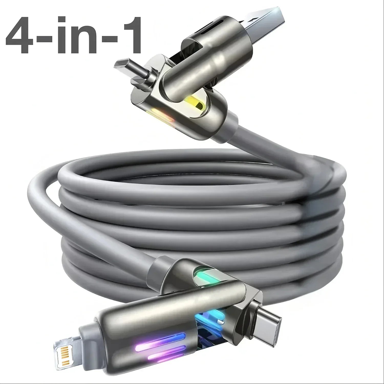 4 in 1 Functional 240W Super Fast Charge USB Type C Liquid Silicone Aluminum Alloy Data Cable For iPhone Huawei Samsung Xiaomi - Urbizia