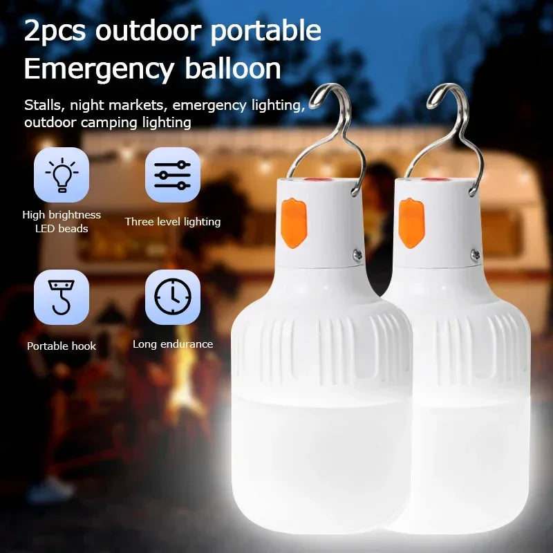 2pcs Rechargeable LED Indoor Outdoor Emergency Hookup Portable Lights with Battery Flashing Lights Barbecue Tent Camping Lights - Urbizia