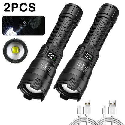 High Power 2000LM LED Flashlight Built-in Battery USB Rechargeable Strong Light Tactical Torch Outdoor Camping Hiking Lantern - Urbizia