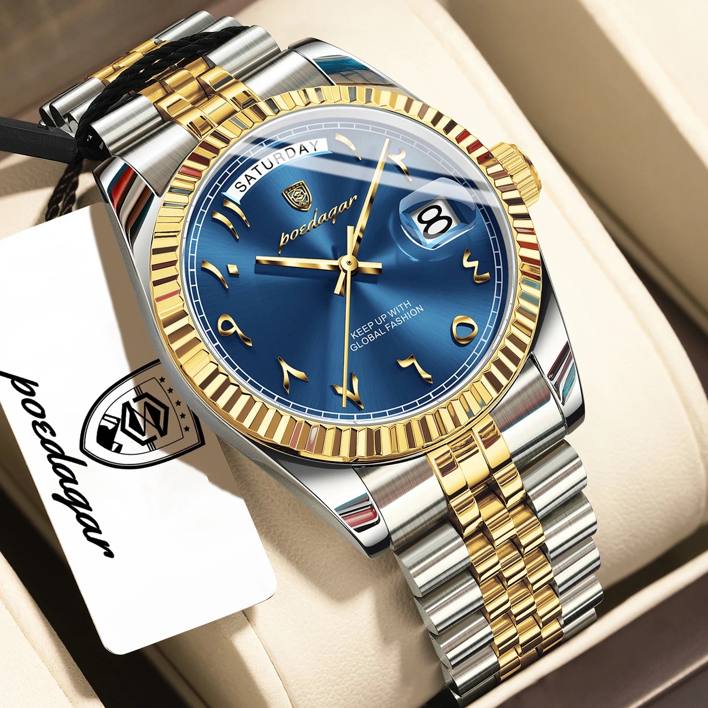 POEDAGAR Top Trendy Man Clock Stainless Steel Waterproof Business Men Watch Date Week Quartz Creative Men's Watches Reloj Hombre