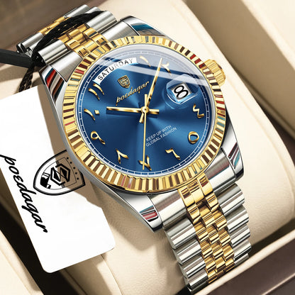 POEDAGAR Top Trendy Man Clock Stainless Steel Waterproof Business Men Watch Date Week Quartz Creative Men's Watches Reloj Hombre