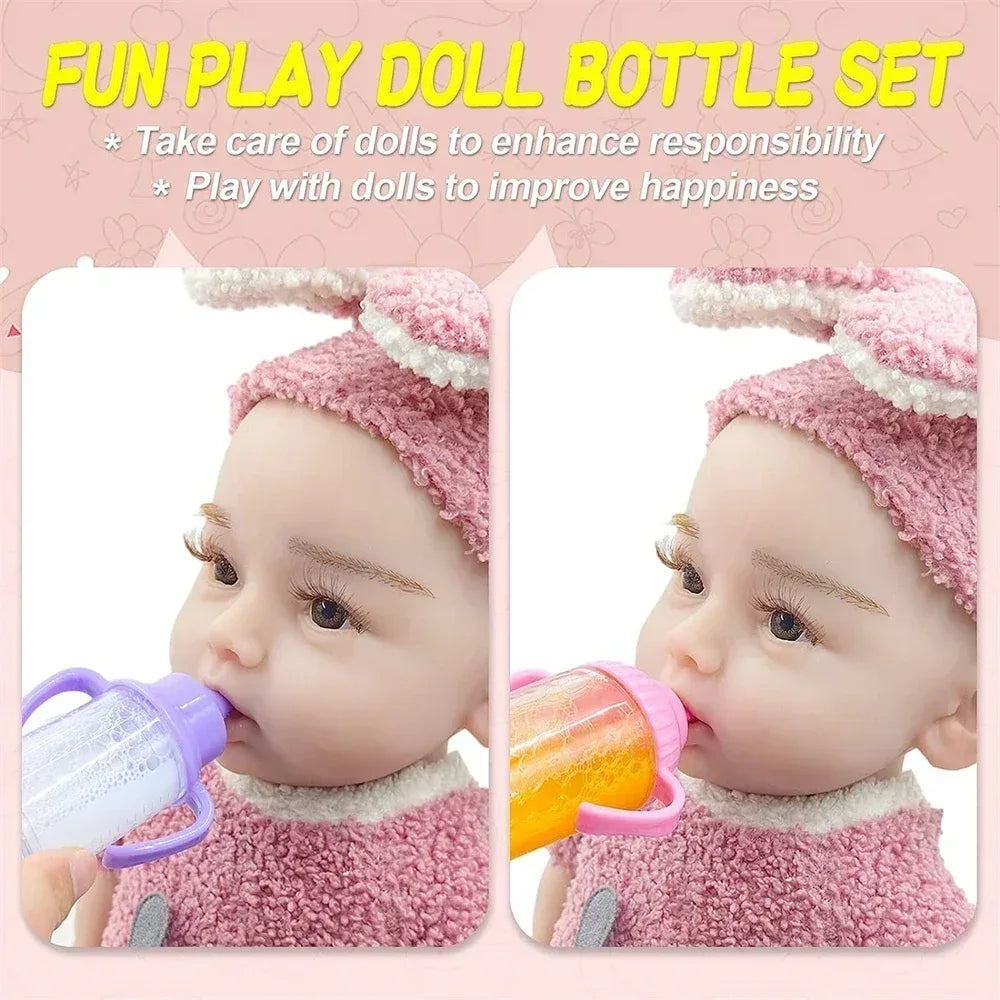 Large Baby Doll Feeding Bottle Set – 2 Bottles with Toy Pacifier - Urbizia