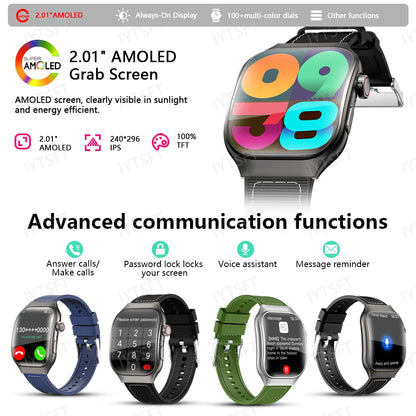 LAXASFIT New Bluetooth Call Smart Watch for Men 2.01" HD Curved Screen Sports Watch Health Monitor Smart Watch for Android iOS
