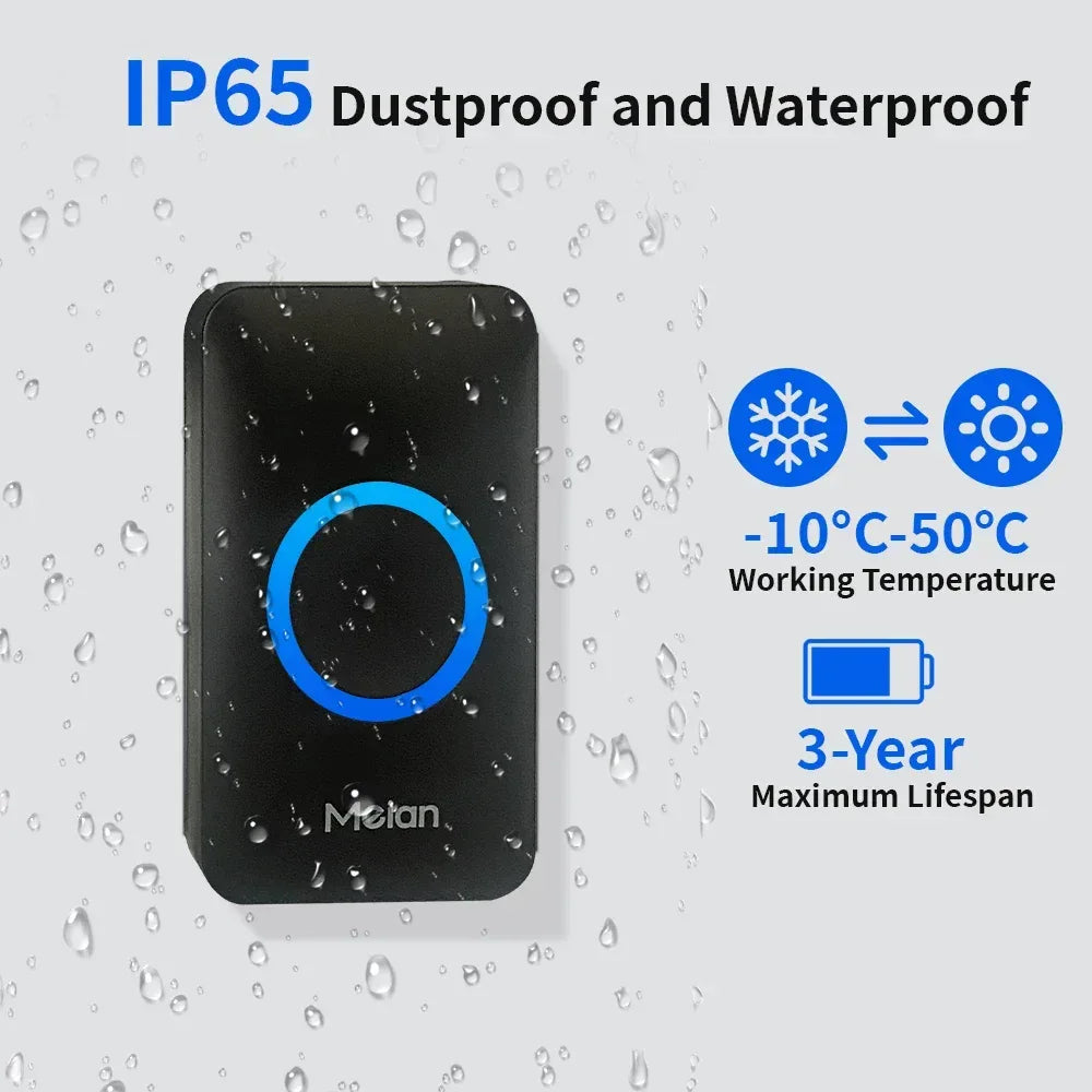 Meian Smart Home Doorbell Wireless Security Doorbell IP65 Waterproof Outdoor Door Bell 60 Songs 5 Volume Adjustable Chime Kit - Urbizia