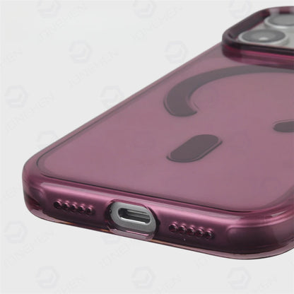 Plum Color Crystal Transparent Magnetic Case For iPhone 16 17 18 Pro Max Shockproof Smooth Clear Camera Button Cover For Magsafe