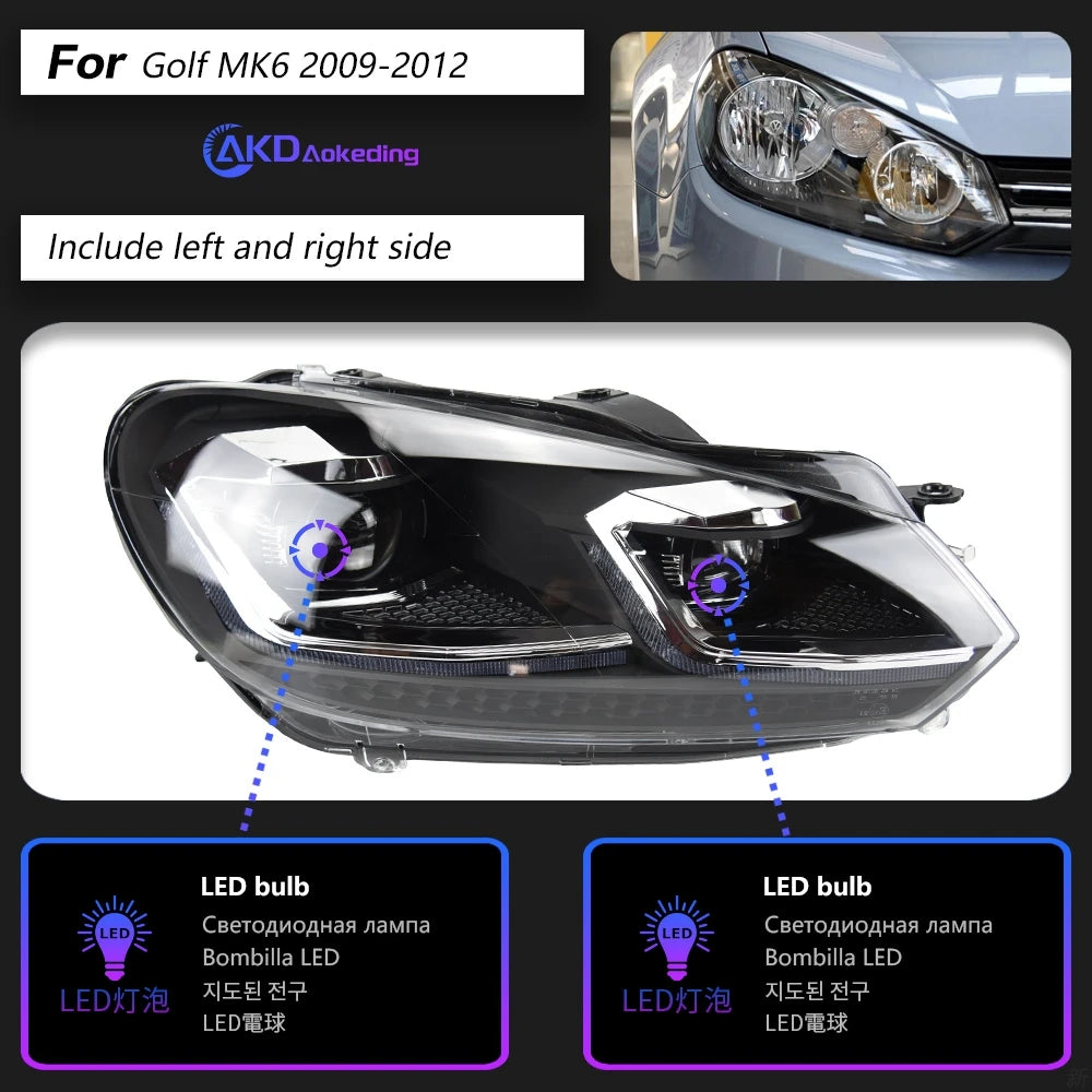 AKD Car Styling LED Head Lamp for Volkswagen Golf 6 Headlights 2009-2012 GOLF VI MK6 LED Headlight DRL Signal Lamp Automotive Accessories