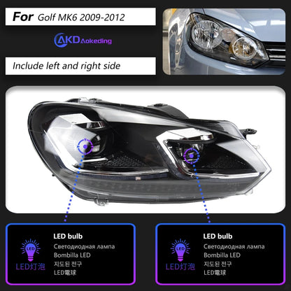 AKD Car Styling LED Head Lamp for Volkswagen Golf 6 Headlights 2009-2012 GOLF VI MK6 LED Headlight DRL Signal Lamp Automotive Accessories