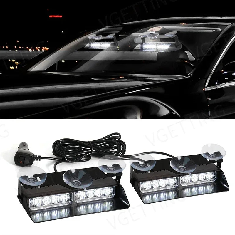 2-in-1 LED Car Strobe Lights For Emergency Flash Warning Lamp Windshield Bar 16 Beads Red Blue Amber White Auto Light Assembly - Urbizia