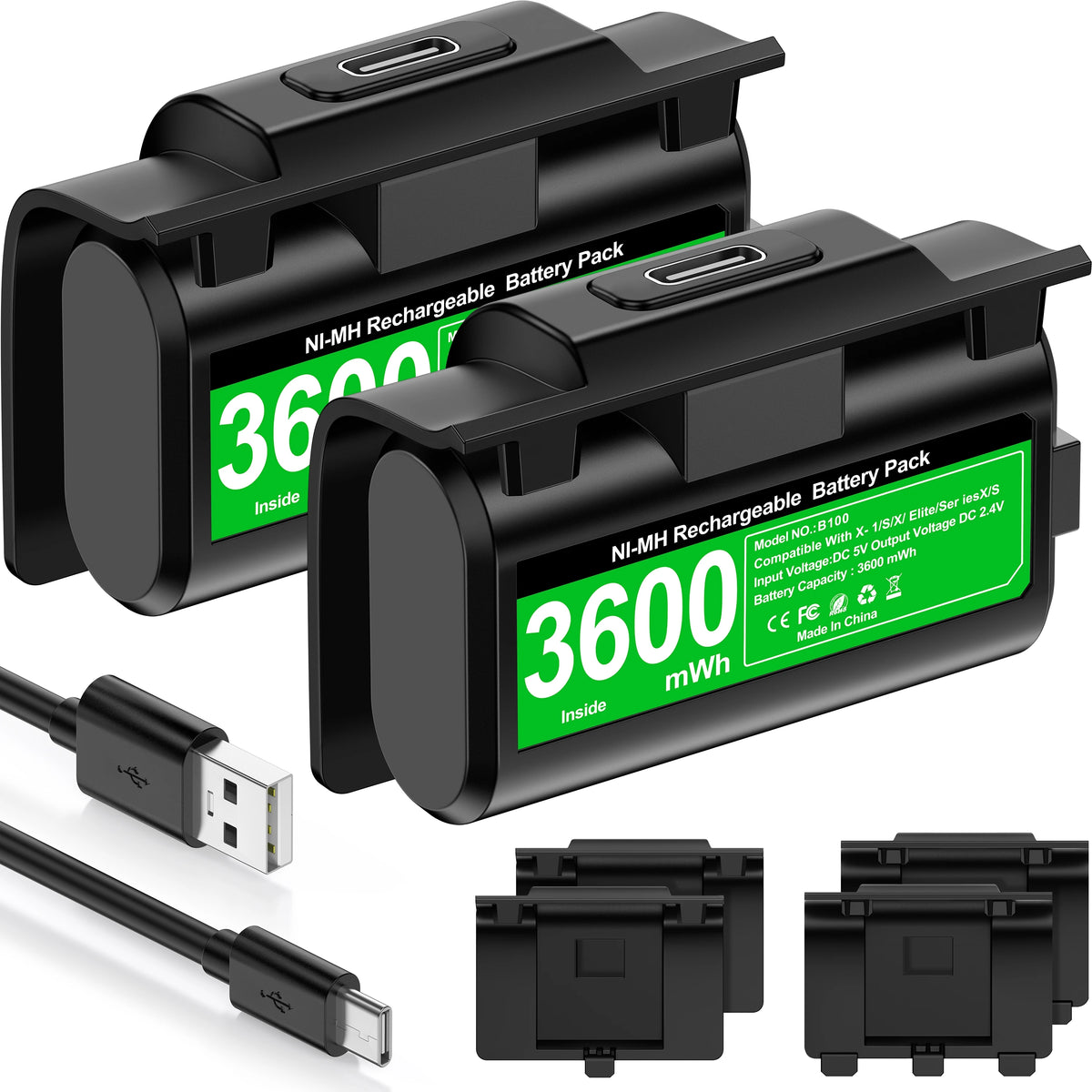 DinoFire Rechargeable 2x4800mwh Battery Packs For Xbox Series X/S ＆ Xbox One X/S Battery with Charging Cable