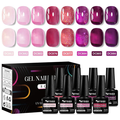 8PCS 7ml Jelly Nude Gel Nail Polish Kit with Gift Box Light Pink Translucent White Shimmer Glitter Soak Off UV LED Gel Varnish