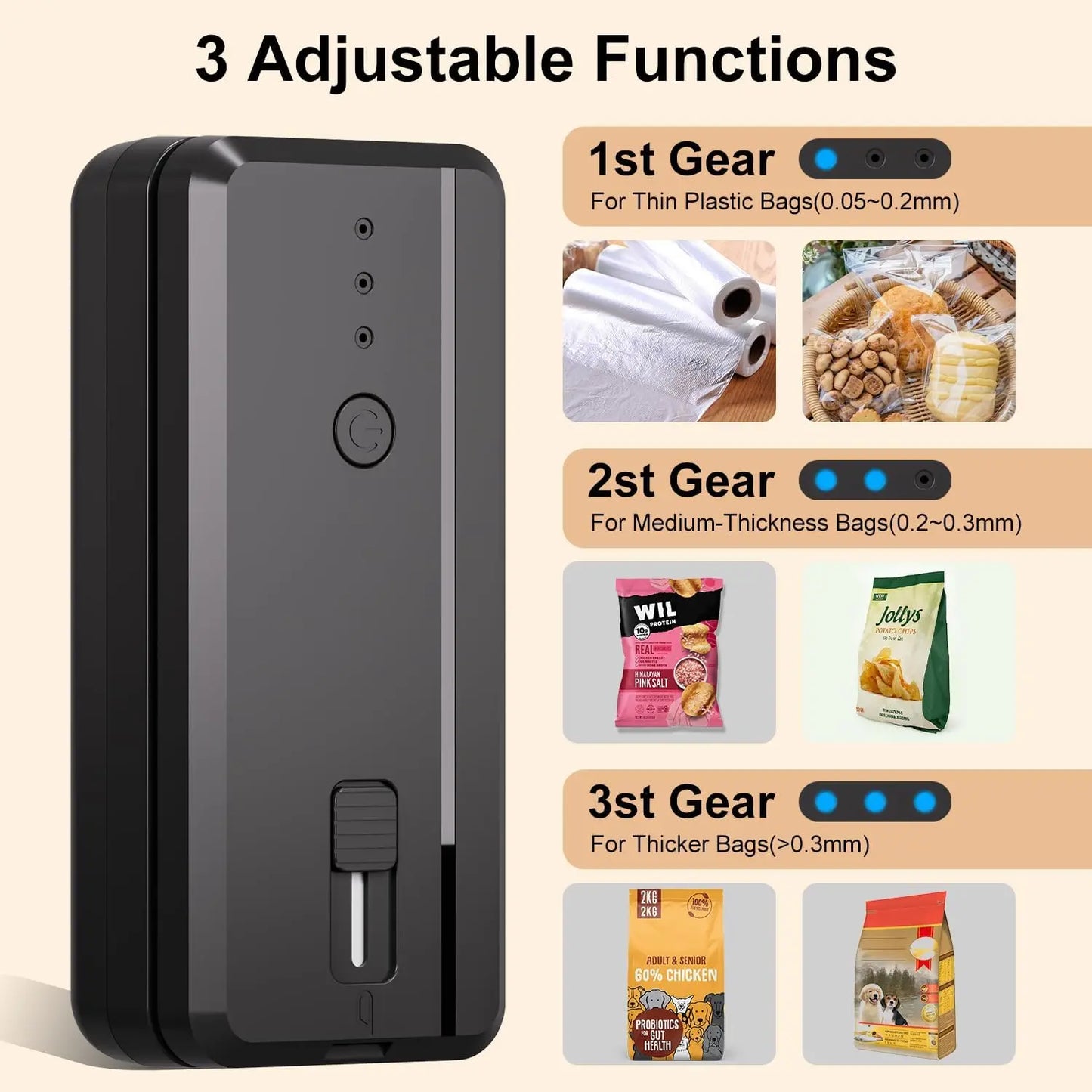 Portable Sealing Machine Rechargeable Bag Sealer Cutter for Resealing Chip Snacks Kitchen Food Camping Heat Seal Storage Packing