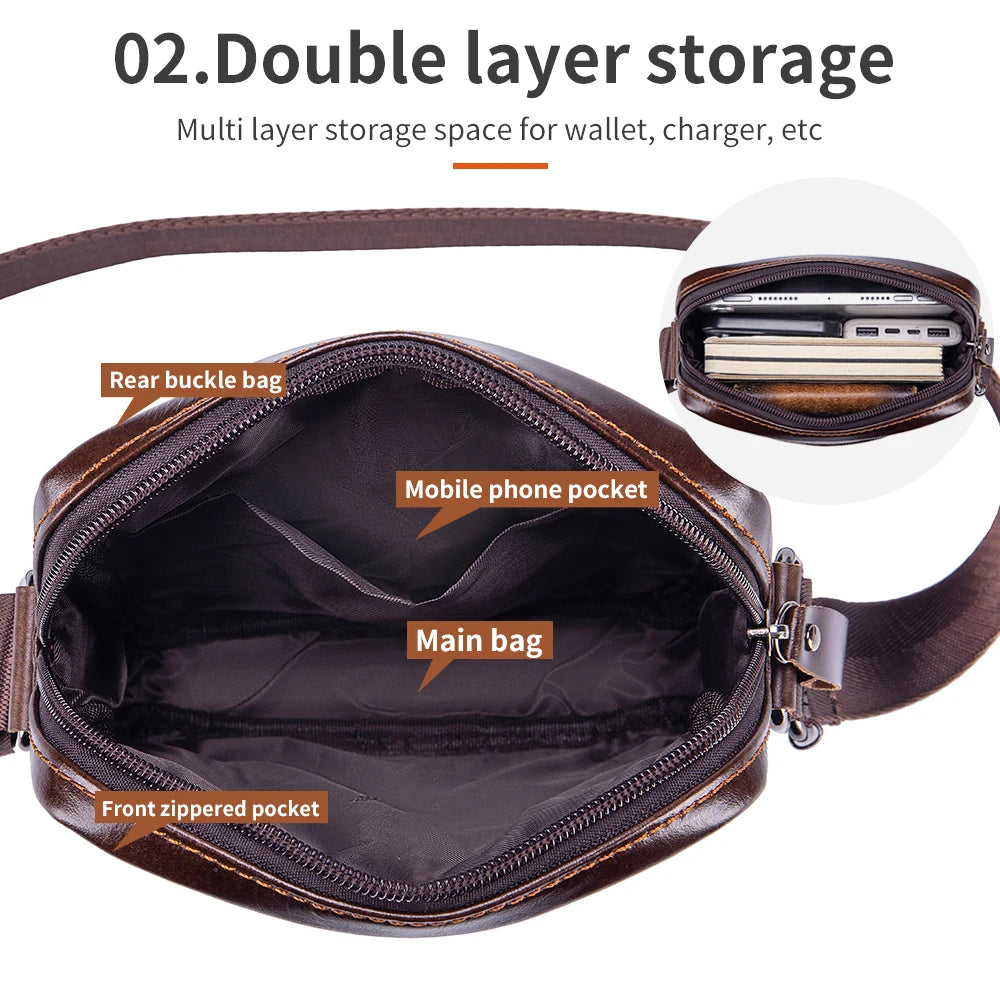 STEEL LION Men's Genuine Leather Crossbody Bag, Cowhide Business Vertical Mini Casual Shoulder Bag, Mobile Phone Bag