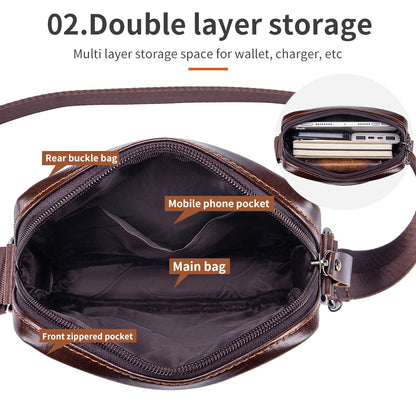 STEEL LION Men's Genuine Leather Crossbody Bag, Cowhide Business Vertical Mini Casual Shoulder Bag, Mobile Phone Bag